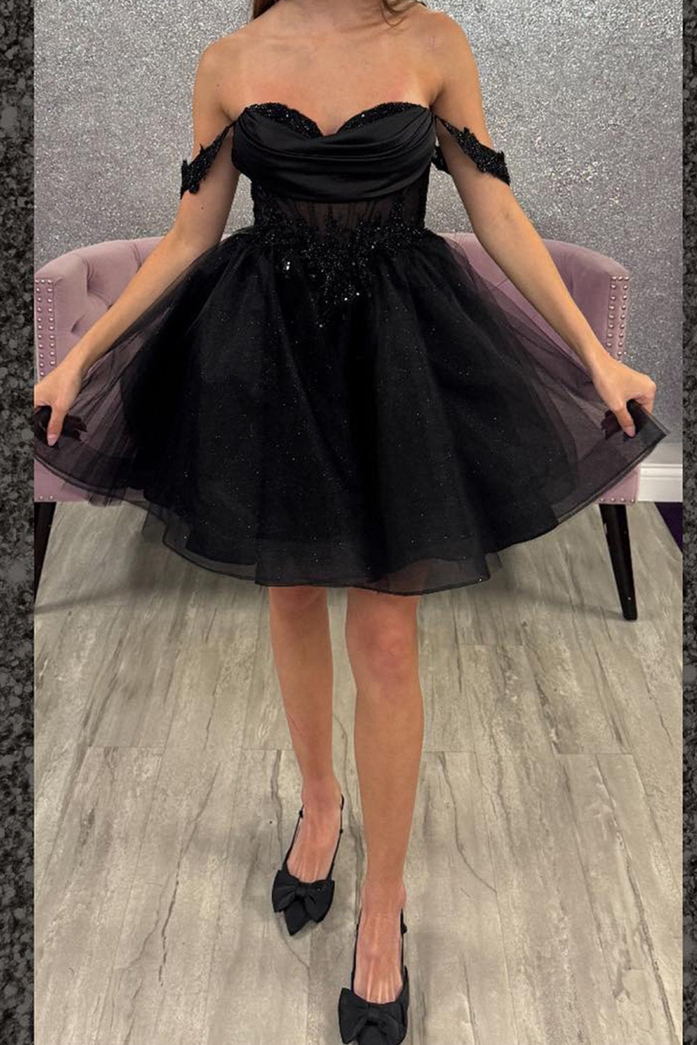 Black A Line Tulle Cowl Neck Short Corset Homecoming Dress