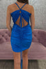 Load image into Gallery viewer, Royal Blue Satin Tight Ruched Cut Out Short Homecoming Dress