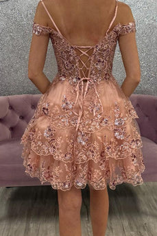Floral Blush A Line Tiered Short Corset Homecoming Dress