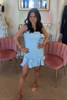 Load image into Gallery viewer, Sparkly Blue Tweed Tight Short Homecoming Dress with Bows