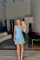 Load image into Gallery viewer, Sparkly Blue Tweed Tight Short Homecoming Dress with Bows