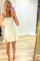 Load image into Gallery viewer, Sparkly Blue Tweed Tight Short Homecoming Dress with Bows