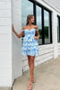 Load image into Gallery viewer, Floral Blue A Line Lace Tiered Short Homecoming Dress