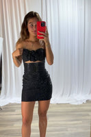 Load image into Gallery viewer, Sparkly Black Tight Beaded Strapless Short Homecoming Dress