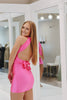 Load image into Gallery viewer, Fuchsia Tight Satin Ruched Short Homecoming Dress with Bow