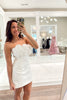 Load image into Gallery viewer, White Bodycon Strapless Short Homecoming Dress with 3D Flowers