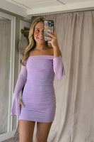 Load image into Gallery viewer, Sparkly Lilac Tight Ruched Short Homecoming Dress with Sleeves