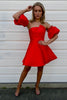 Load image into Gallery viewer, Red A Line Satin Puff Sleeves Short Homecoming Dress