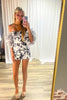 Load image into Gallery viewer, Floral Black Bodycon Ruffled Short Homecoming Jumpsuit