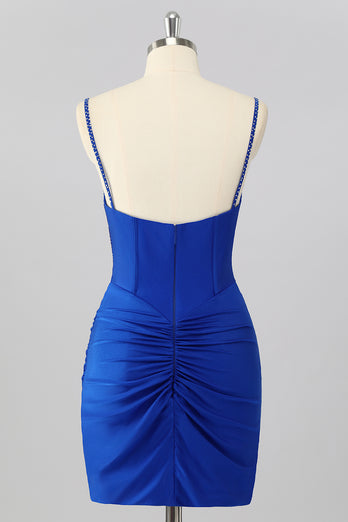 Sparkly Royal Blue Tight Short Corset Homecoming Dress with Beading