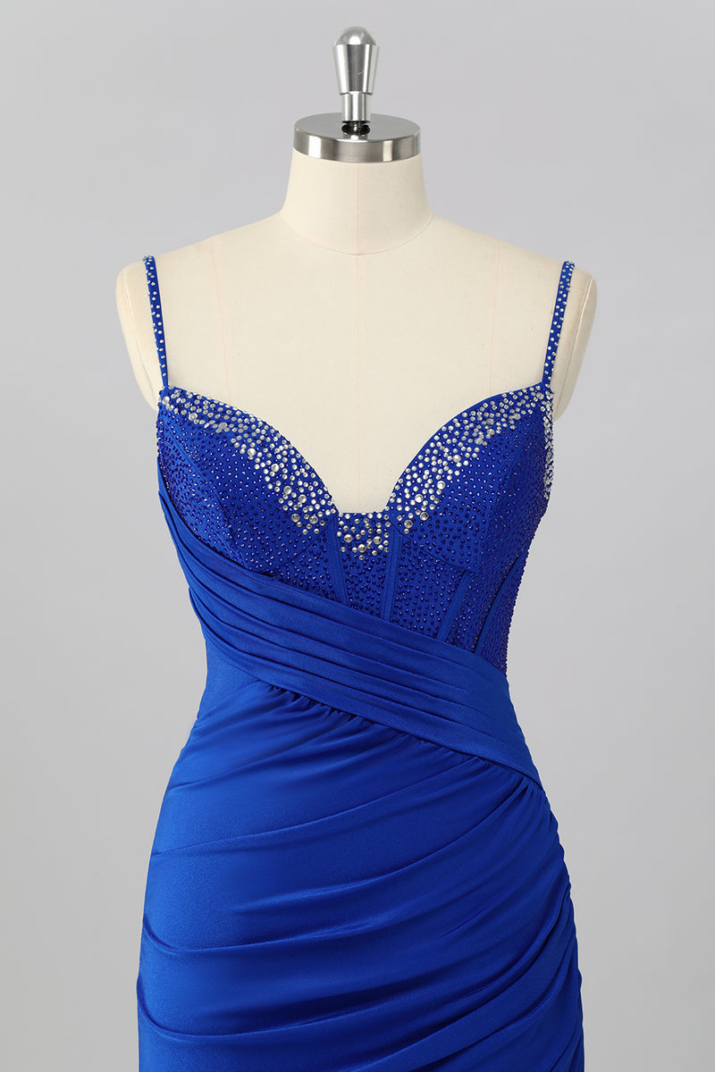 Load image into Gallery viewer, Sparkly Royal Blue Tight Short Corset Homecoming Dress with Beading