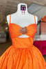 Load image into Gallery viewer, Orange Satin A Line Ruched Short Homecoming Dress with Rhinestones