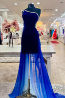Load image into Gallery viewer, Dark Blue Velvet Tight Short Homecoming Dress with Cape
