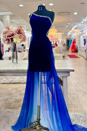 Dark Blue Velvet Tight Short Homecoming Dress with Cape
