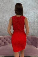Load image into Gallery viewer, Sparkly Red Lace Tight Short Homecoming Dress with Beading
