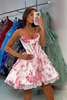 Load image into Gallery viewer, Floral Pink A line Short Corset Homecoming Dress with Appliques