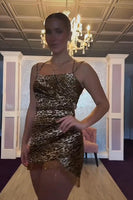 Load image into Gallery viewer, Brown Leopard Tight Short Homecoming Dress with Fringes
