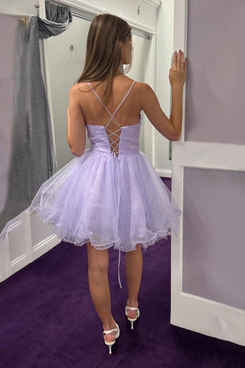 Sparkly Lilac A Line Short Homecoming Dress with Beading