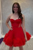 Load image into Gallery viewer, Red A Line Tulle Short Corset Homecoming Dress with Ruffles