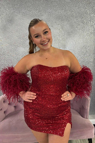 Sparkly Burgundy Sequins Tight Short Homecoming Dress
