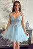 Load image into Gallery viewer, Light Blue A line Tulle Short Homecoming Dress with Appliques