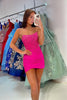 Load image into Gallery viewer, Fuchsia Ruched Tight Appliqued Short Corset Homecoming Dress