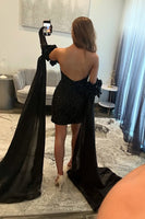 Load image into Gallery viewer, Sparkly Black Sequins Tight Short Corset Homecoming Dress with Slit