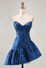Load image into Gallery viewer, Dark Blue Corset Metallic Strapless Asymmetrical Homecoming Dress