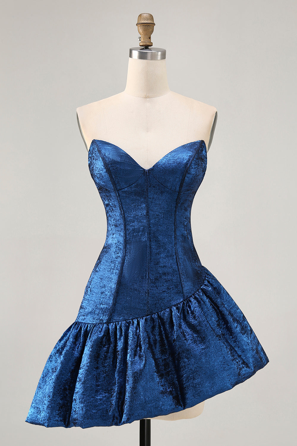Dark Blue Corset Metallic Strapless Asymmetrical Homecoming Dress