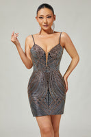 Load image into Gallery viewer, Sparkly Black Backless Tight Short Homecoming Dress with Beading