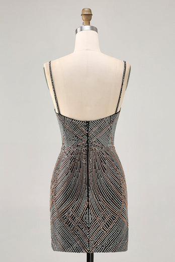 Sparkly Black Backless Tight Short Homecoming Dress with Beading