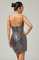 Load image into Gallery viewer, Sparkly Black Backless Tight Short Homecoming Dress with Beading