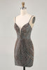 Load image into Gallery viewer, Sparkly Black Backless Tight Short Homecoming Dress with Beading
