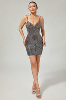 Load image into Gallery viewer, Sparkly Black Backless Tight Short Homecoming Dress with Beading