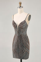 Load image into Gallery viewer, Sparkly Burgundy Short Tight Backless Homecoming Dress with Beading