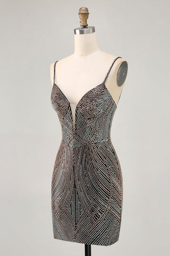 Sparkly Black Backless Tight Short Homecoming Dress with Beading