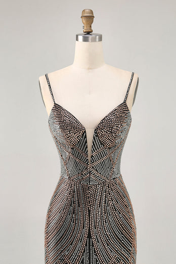Sparkly Black Backless Tight Short Homecoming Dress with Beading