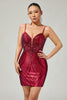 Load image into Gallery viewer, Sparkly Burgundy Short Tight Backless Homecoming Dress with Beading