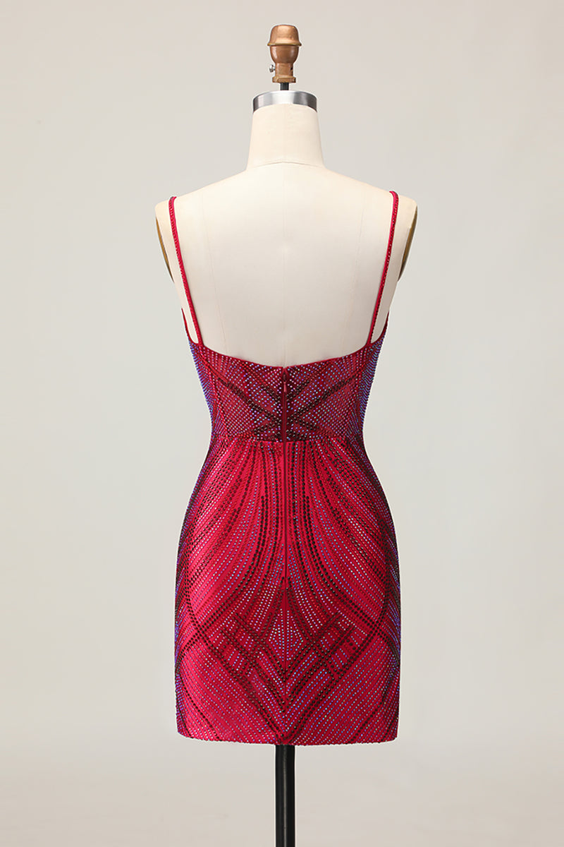Load image into Gallery viewer, Sparkly Black Backless Tight Short Homecoming Dress with Beading