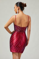 Load image into Gallery viewer, Sparkly Burgundy Short Tight Backless Homecoming Dress with Beading