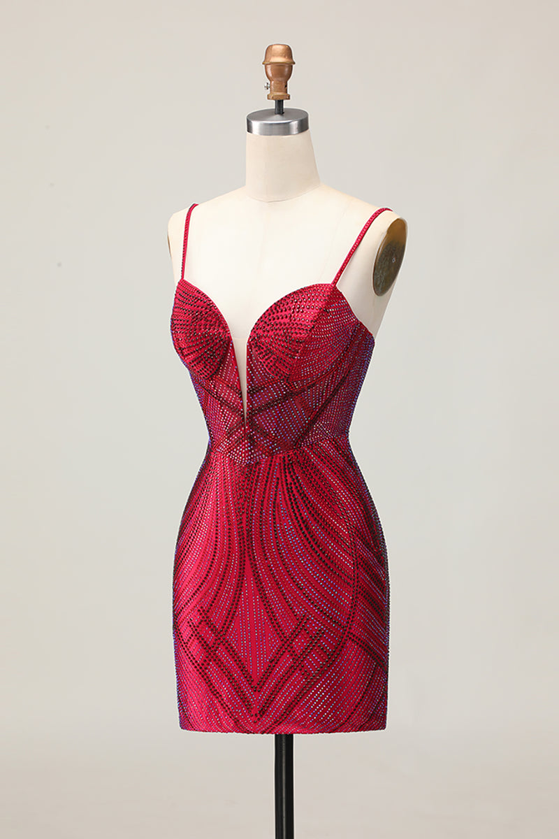 Load image into Gallery viewer, Sparkly Black Backless Tight Short Homecoming Dress with Beading