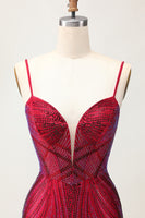 Load image into Gallery viewer, Sparkly Burgundy Short Tight Backless Homecoming Dress with Beading