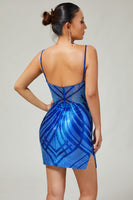Load image into Gallery viewer, Sparkly Royal Blue Backless Tight Short Homecoming Dress with Beading