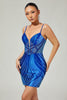 Load image into Gallery viewer, Sparkly Royal Blue Backless Tight Short Homecoming Dress with Beading