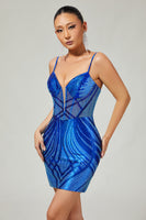 Load image into Gallery viewer, Sparkly Royal Blue Backless Tight Short Homecoming Dress with Beading