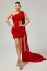 Load image into Gallery viewer, Sparkly Red One Shoulder Short Homecoming Dress with Cape