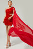 Load image into Gallery viewer, Sparkly Red One Shoulder Short Homecoming Dress with Cape