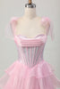 Load image into Gallery viewer, Sparkly Pink Corset Tiered Ruched Short Homecoming Dress with Beading