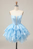 Load image into Gallery viewer, Pink A Line Tiered Short Corset Homecoming Dress with Ruffles