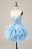 Load image into Gallery viewer, Pink A Line Tiered Short Corset Homecoming Dress with Ruffles